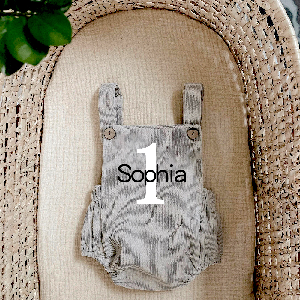 Personalized Baby First Birthday Suspender Triangle Jumpsuit Romper | CWBaby143