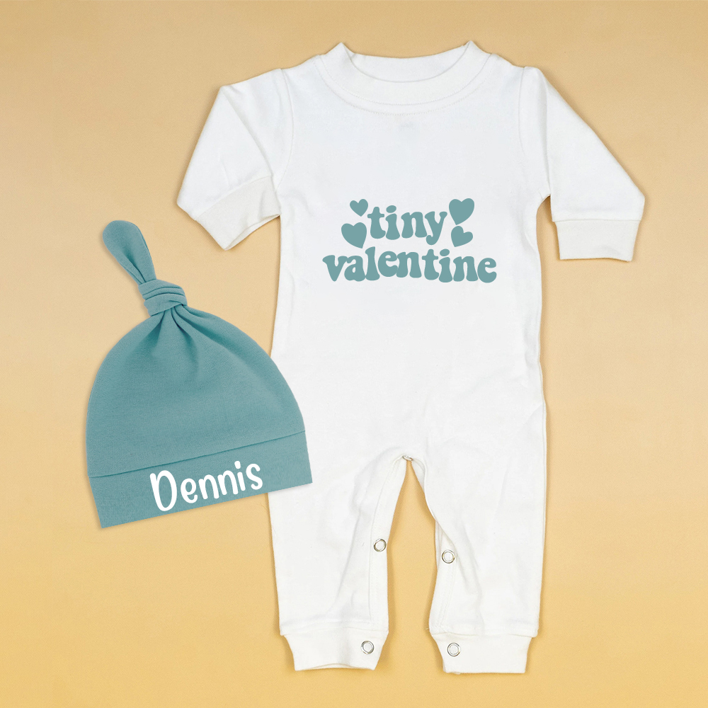 Personalized Baby First Valentine Ropmer and Hat Set | CWBaby144