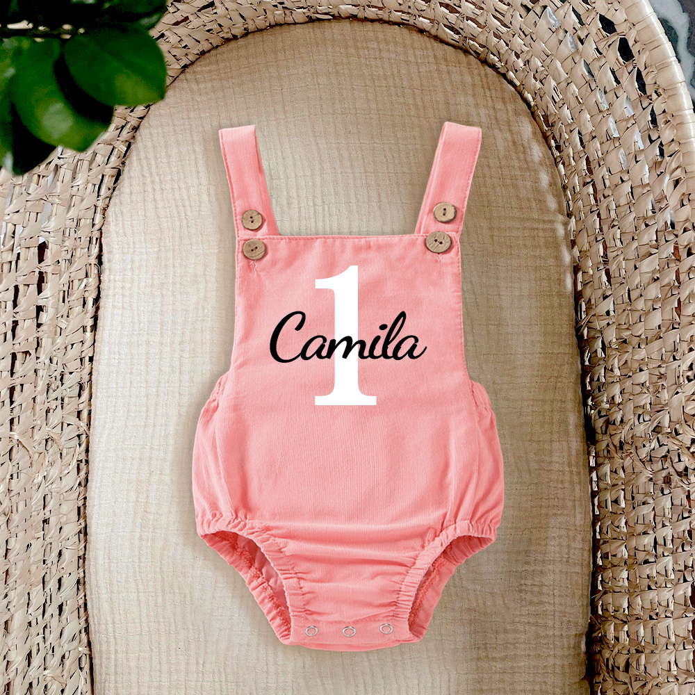 Personalized Baby Birthday Suspender Romper | CWBaby143