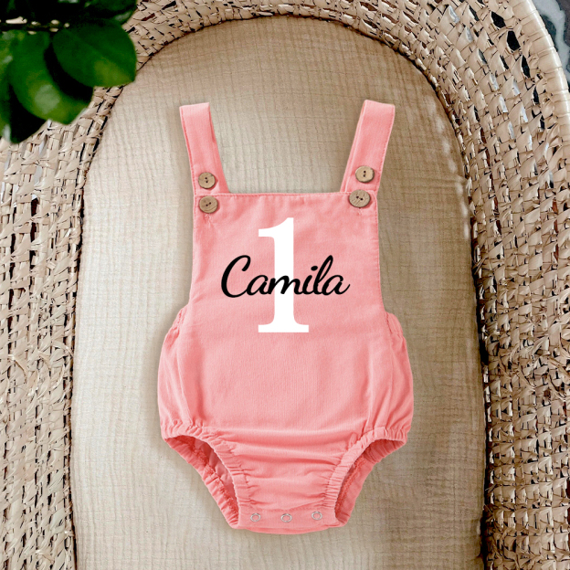 Personalized Baby Birthday Suspender Romper | CWBaby143
