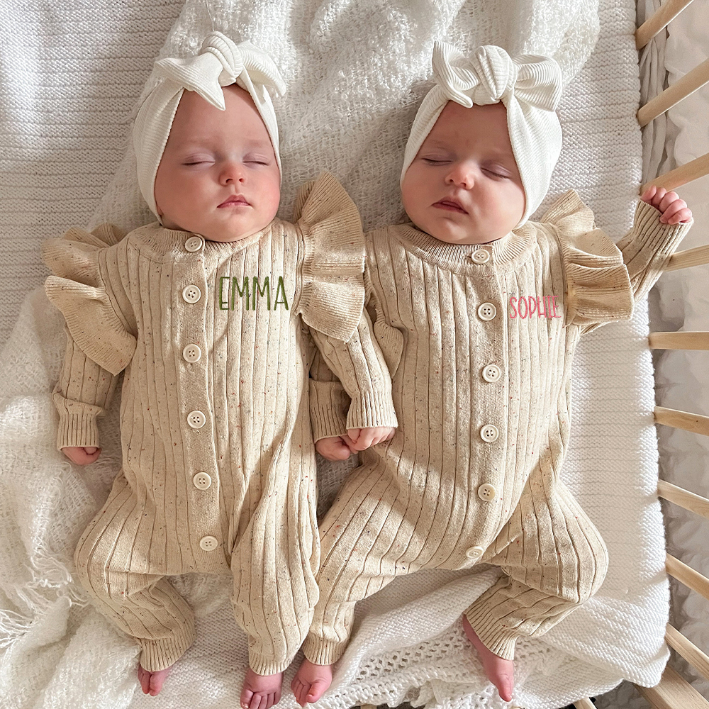 Personalised Embroidery Baby Ruffle Knit Romper | CWBaby149