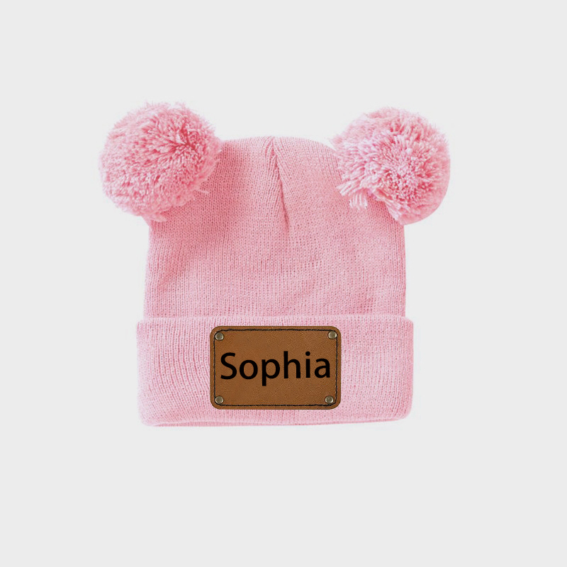Personalized Leather Patch Pom Pom Hat for Comfort & Unique | HSKid55
