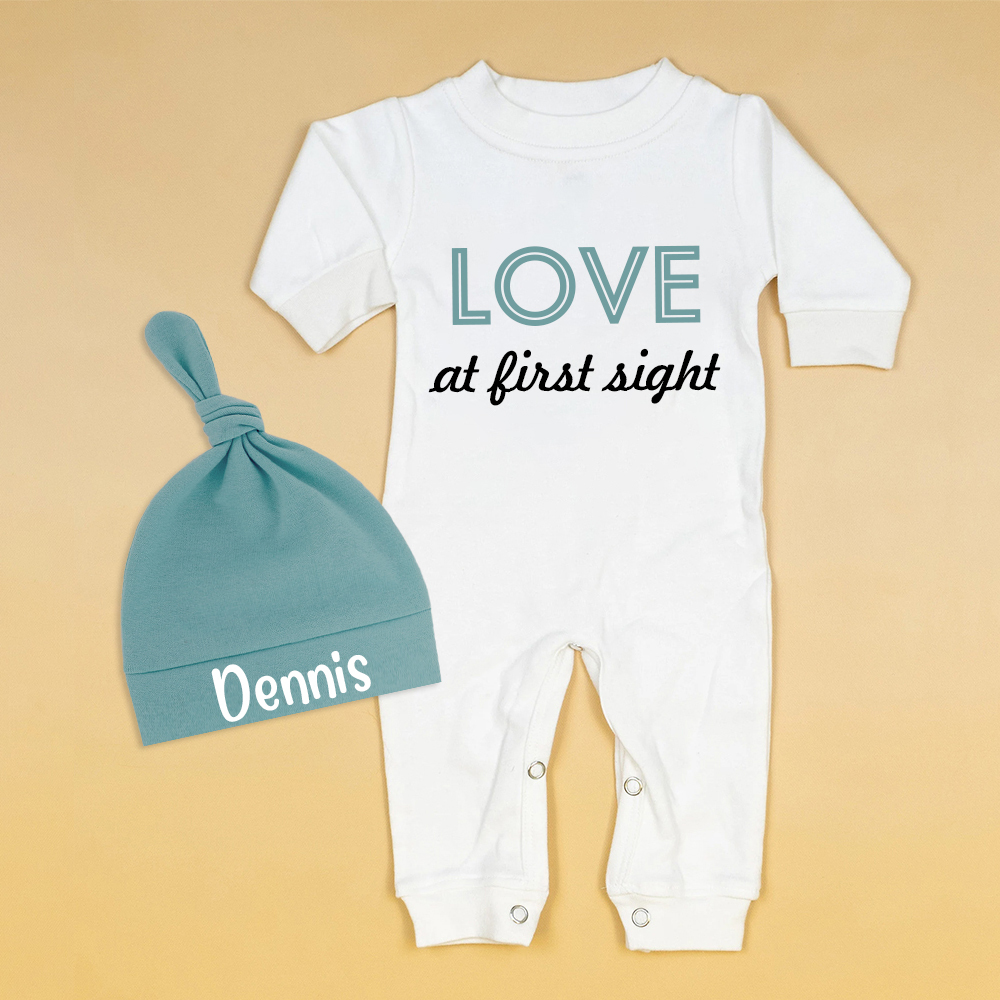 Personalized Baby First Valentine Ropmer and Hat Set | CWBaby146