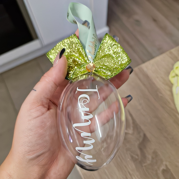 Personalized Shiny Ribbon Bunny Ears Easter Eggs | CWEaster35