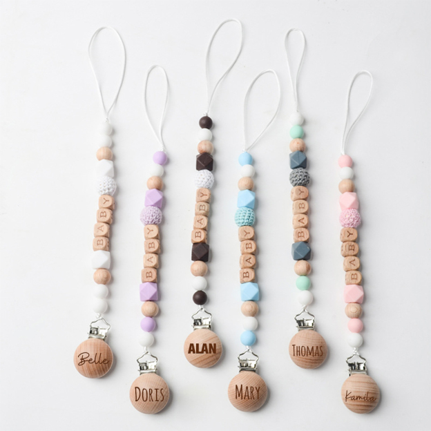 Personalized Baby Pacifier Crochet Bead Clip | CWBaby112