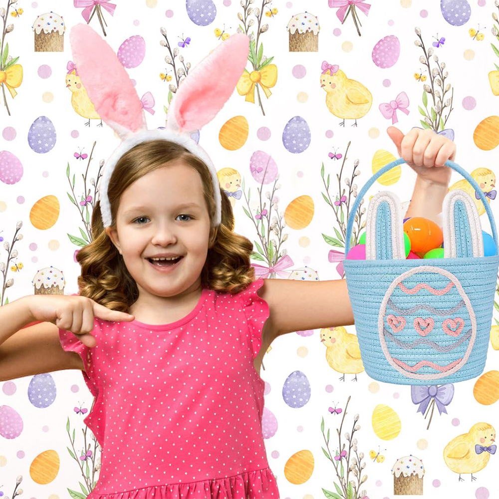 Personalized Handmade Easter Cotton Rope Bunny Basket | CWEaster38