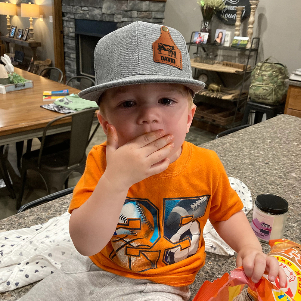 Personalize Kids Leather Patch Cow Tag Hat | CWBeach158