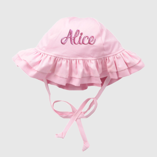 Personalized Embroidery Ruffle Sun Protection Hat | CWBeach162