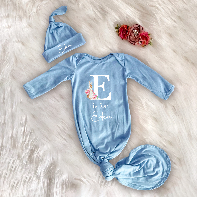 Personalized Cozy Newborn Easter Gown with Knotted Hat | CWbaby39