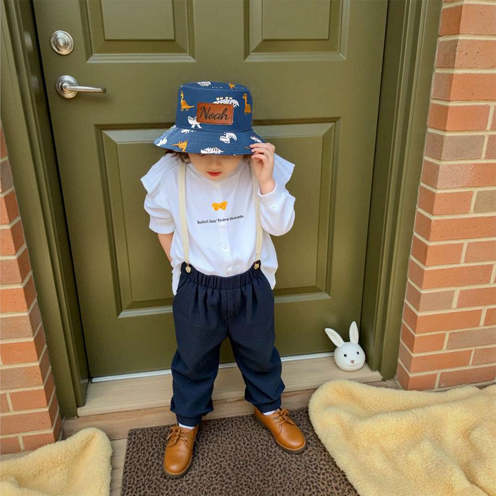 Personalized Leather Patch Dinosaur Bucket Hat for Comfort & Unique | CWBeach169