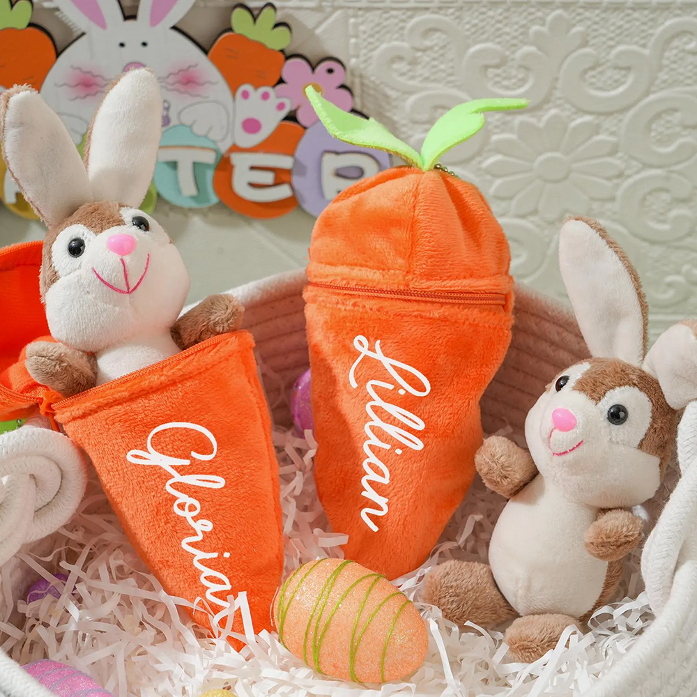 Personalized Easter Plush Carrot Keychain with Bunny | CWEaster52