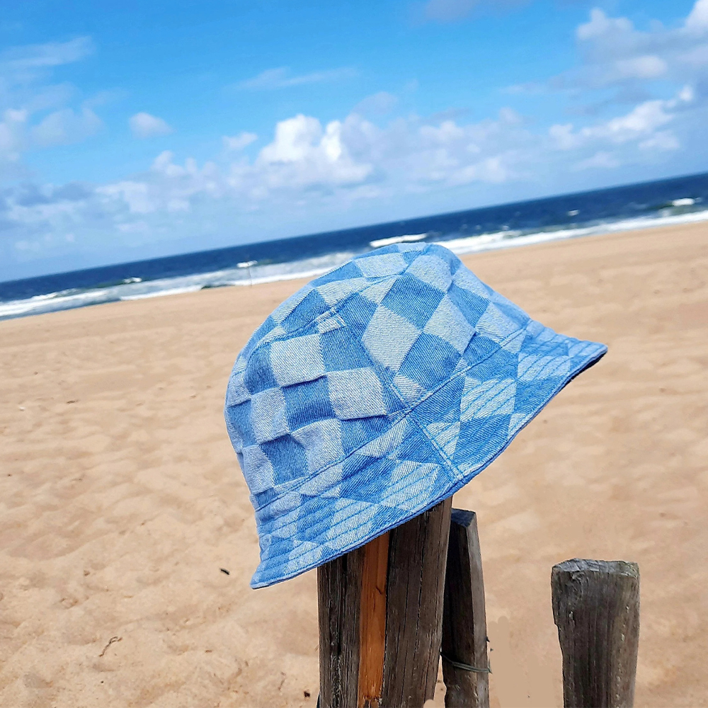 Personalized Leather Patch Checkerboard Denim Bucket Hat for Comfort & Unique | CWBeach175