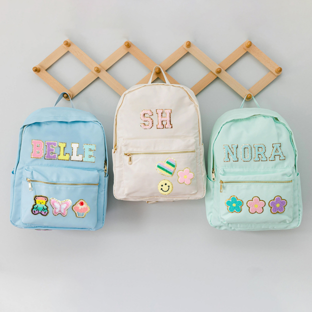Personalized Lovely Chenille Letters Patch Kids School Backpack Set