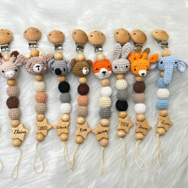 Personalized Baby Pacifier Crochet Animals Clip | CWBaby42