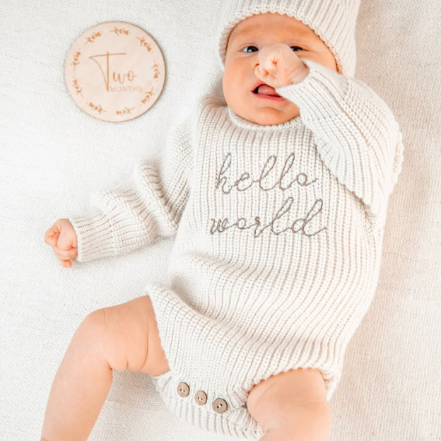 Personalized embroidered Name Baby Sweater Romper | CWBaby278