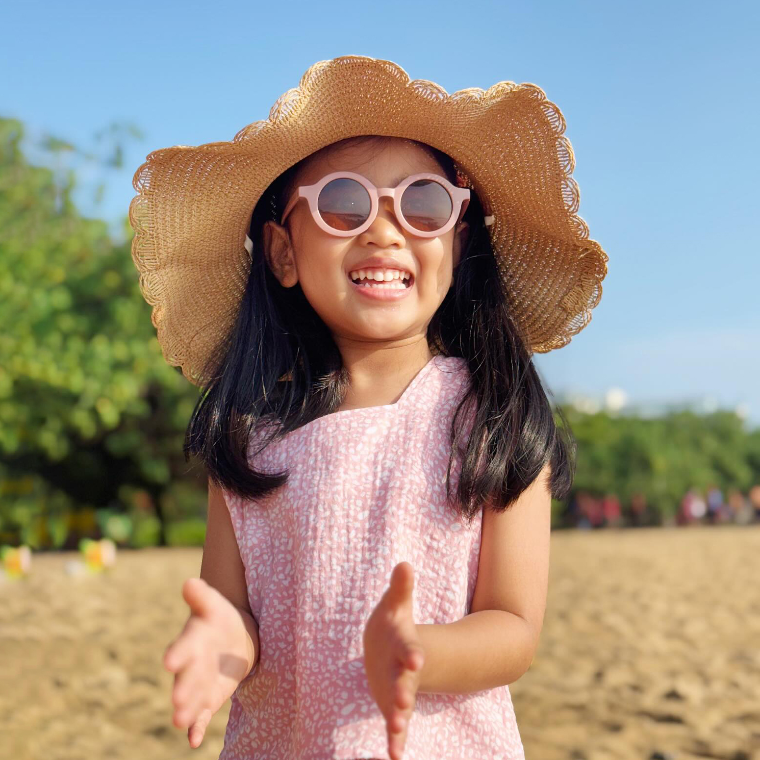 Personalized Kid Hand Embroidered Straw Hat With Flowers | CWBeach3501
