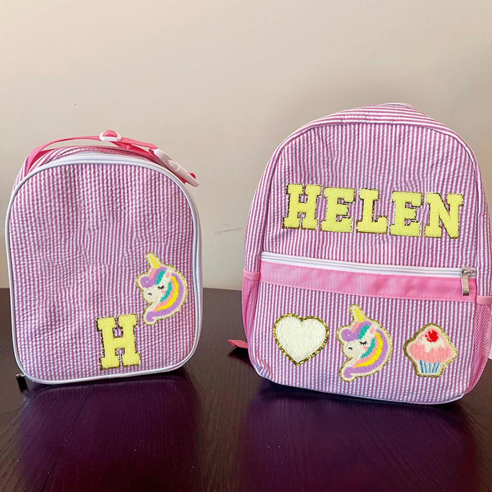 Personalized Kids Seersucker Backpack Insulation Lunch Box