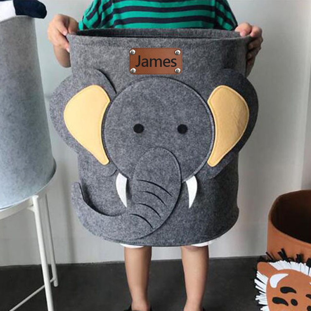 Personalized Leather patch Felt Laundry & Toy Storage Baskets | CWToy140