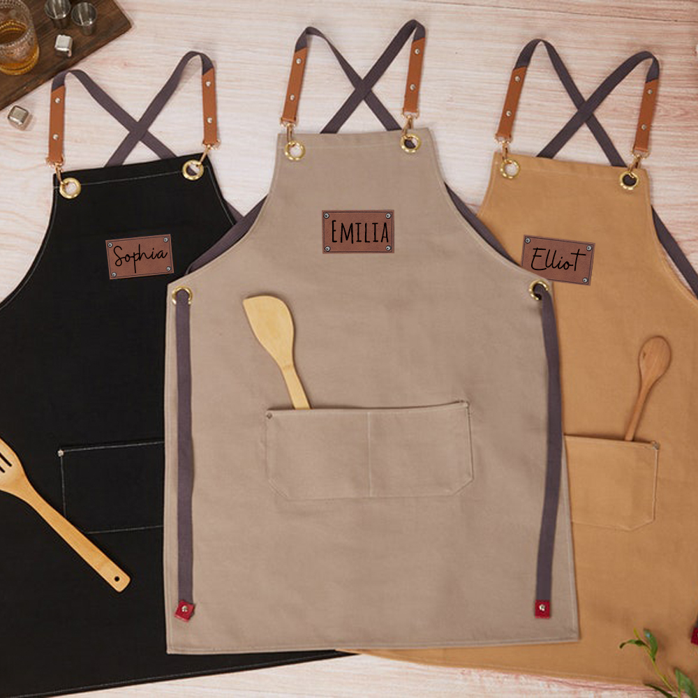 Personalized Leather Patch Canvas Apron with Pockets for Kid & Adult | Apron25