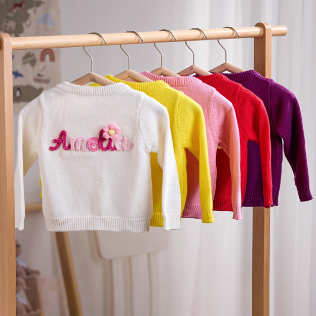 Personalized Hand Embroidered Kids Cardigan | CWBaby289