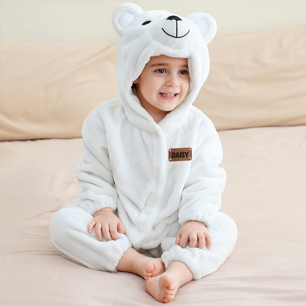 Personalized Leather Patch Baby Lovely Bear Animal Romper | CWBaby288
