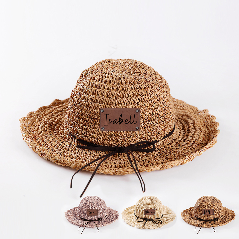 Personalized Bow Leather Patch Straw Hat for Comfort & Unique | CWBeach86