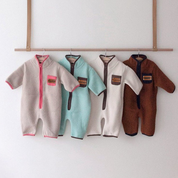 Personalized Leather Patch Baby Soft Sherpa Jumpsuit | CWBaby290