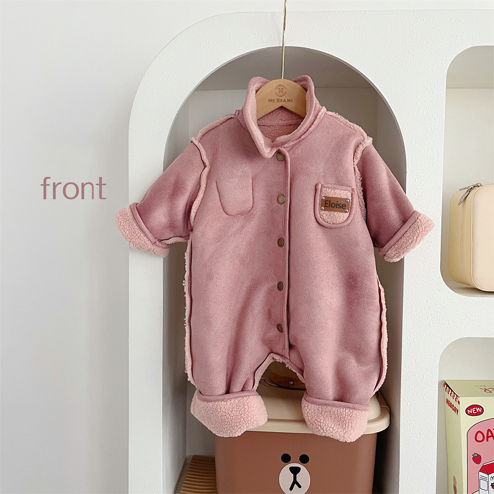 Personalized Leather Patch Double-Sided Wear Suede Baby Romper | CWBaby291