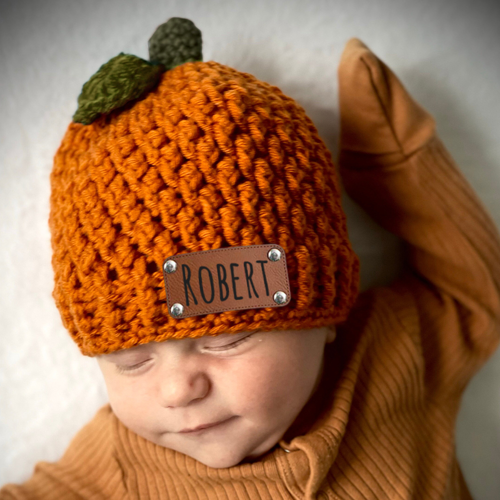 Personalized Leather Patch Pumpkin Wool Beanie | CWHalloween72