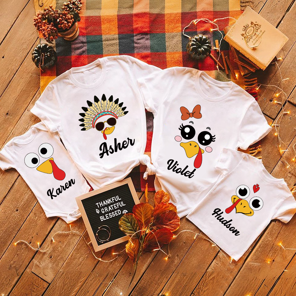 Personalized Funny Turkey Face Family Matching Shirt | CWThanks07