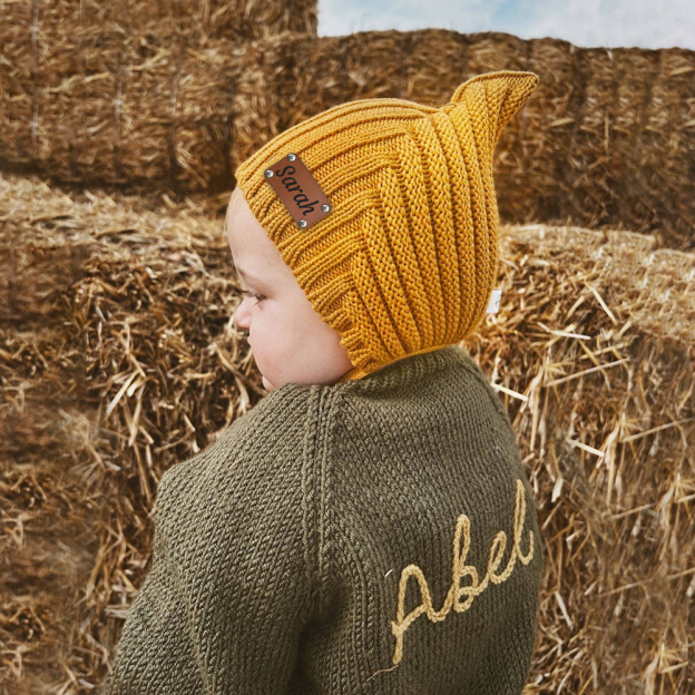 Personalized Leather Patch Knit Pixie Hats | HSKid58