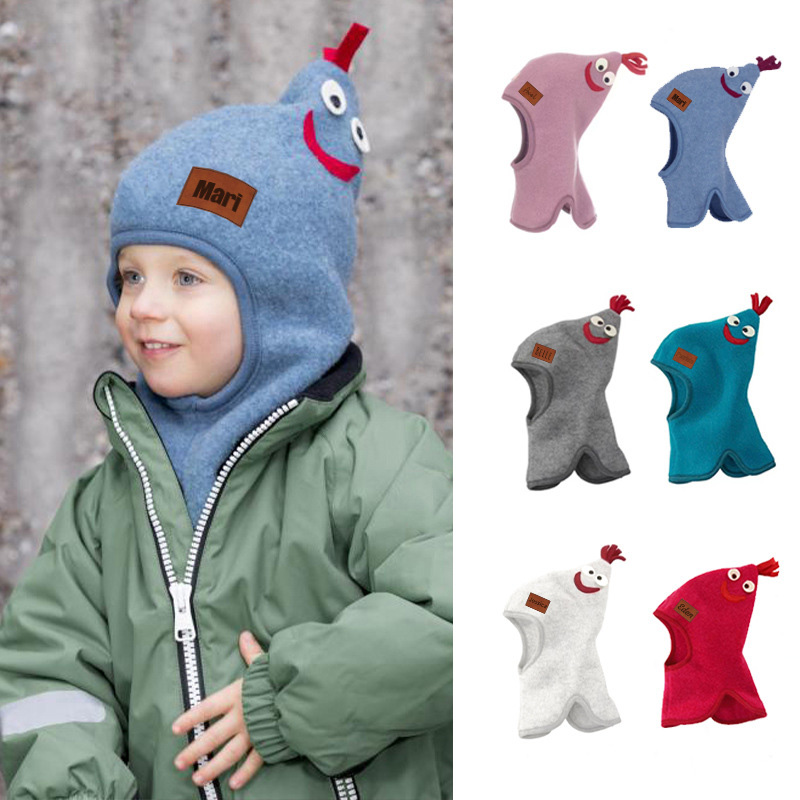 Personalized Leather Patch Wool Rooster Balaclava Hats | HSKid59