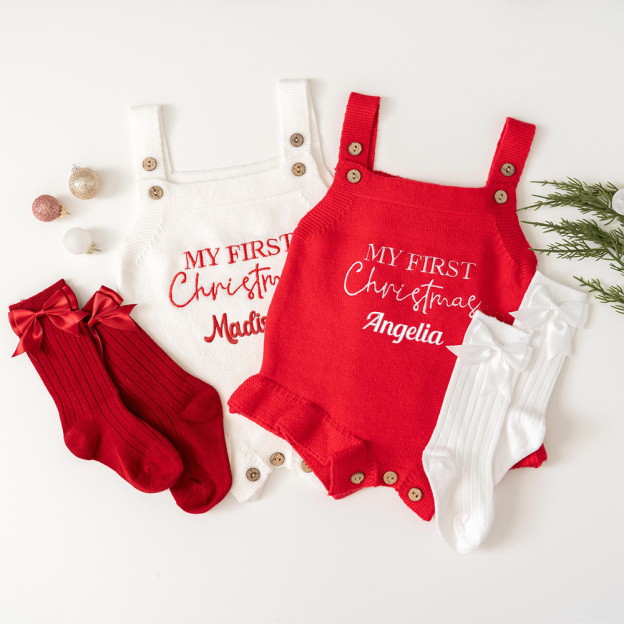 Personalized My First Christmas Baby Romper Set | MCGift137