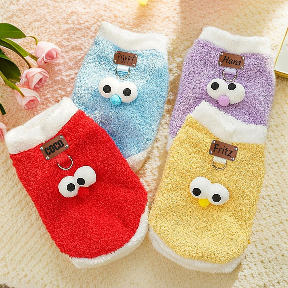 Personalized Leather Patch Lovely Pet Soft Plush Vest | BKPet216