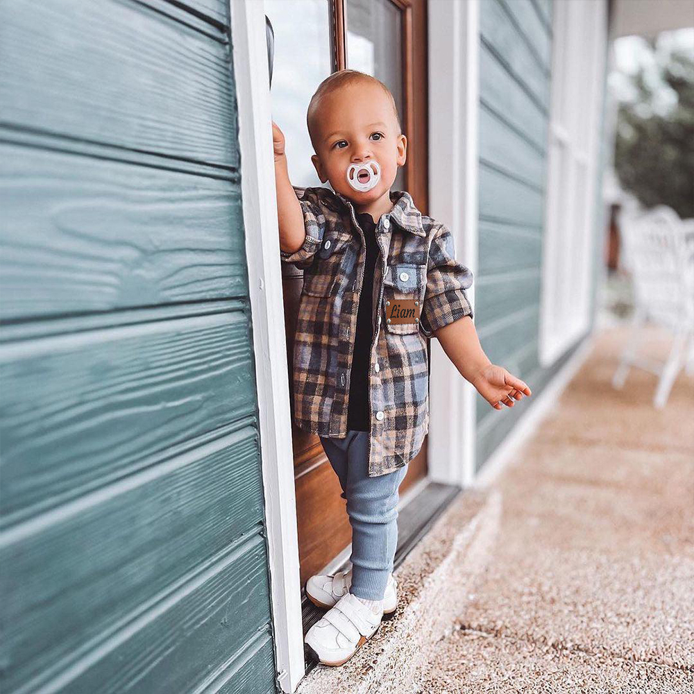 Personalized Leather Patch Kids Flannel Jacket | inJacket15