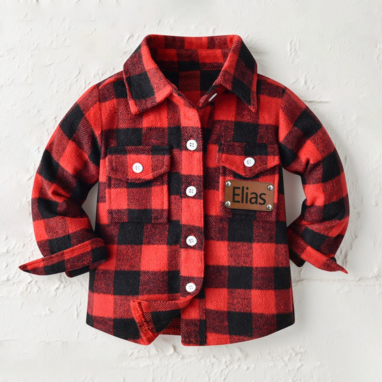 Personalized Leather Patch Kids Flannel Jacket | inJacket15