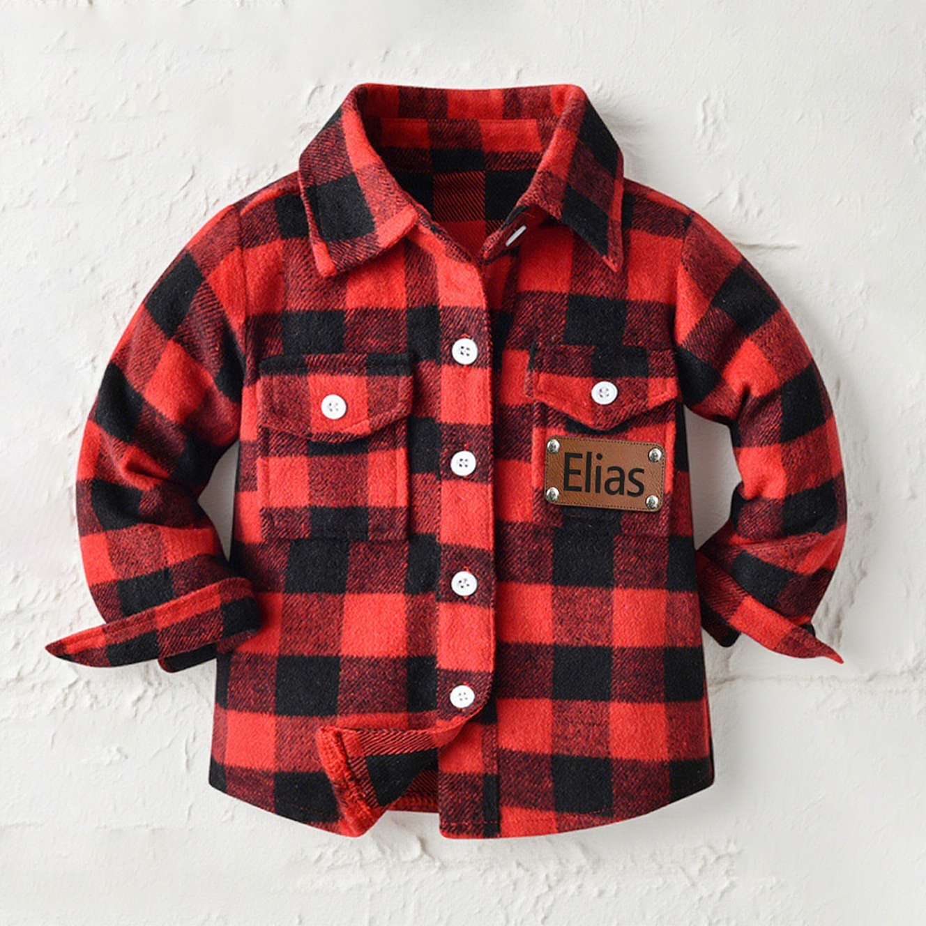 Personalized Leather Patch Kids Flannel Jacket | inJacket15