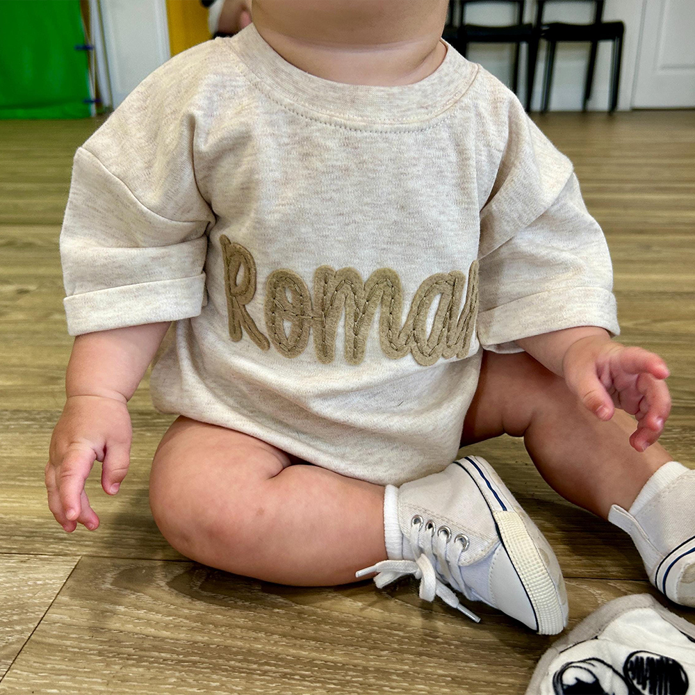 Personalized Baby Hand Embroidered Felt Romper | CWBaby301