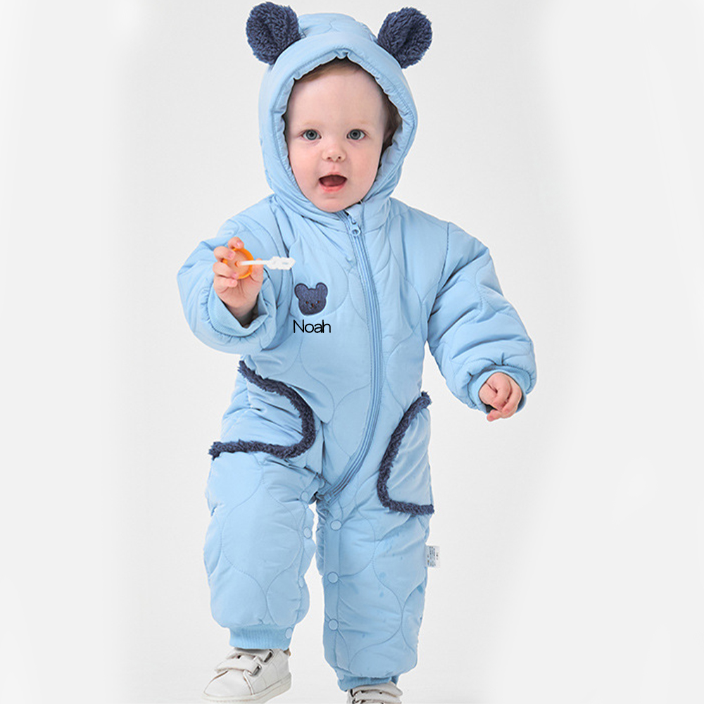Personalized Long Sleeve Winter Hooded Puffer Romper | CWBaby308