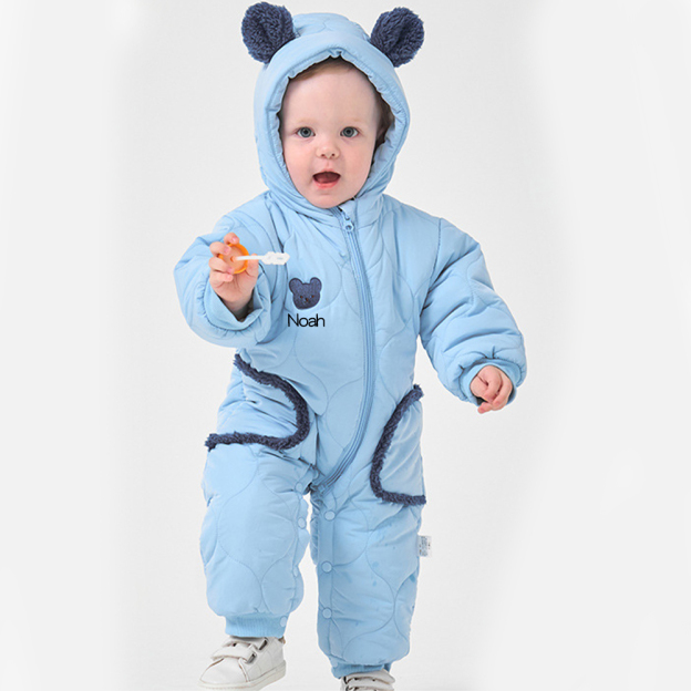 Personalized Long Sleeve Winter Hooded Puffer Romper | CWBaby308
