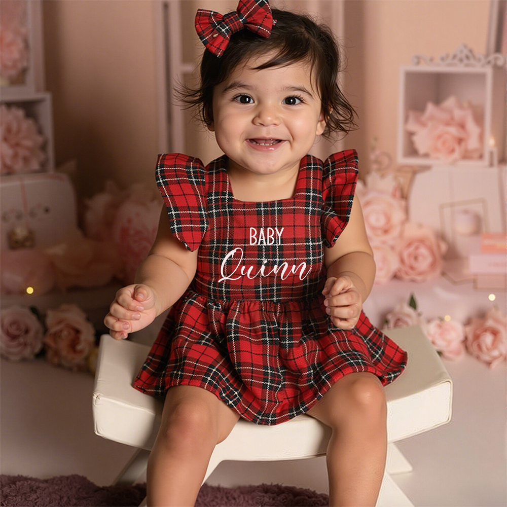 Personalized Christmas Baby Girl Plaid Dress Set | MCGift167