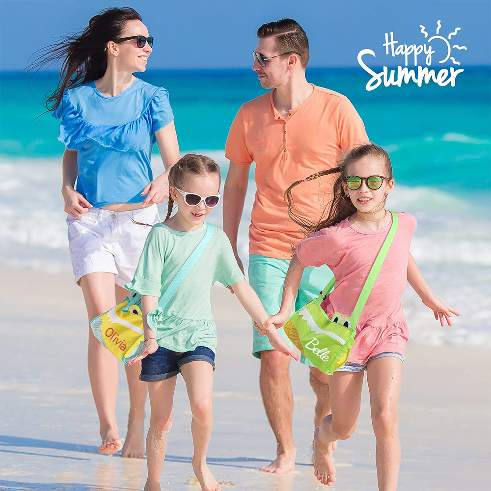 Personalized Kids Crocodile Seashell Zipper Mesh Beach Bag | CWBeach93