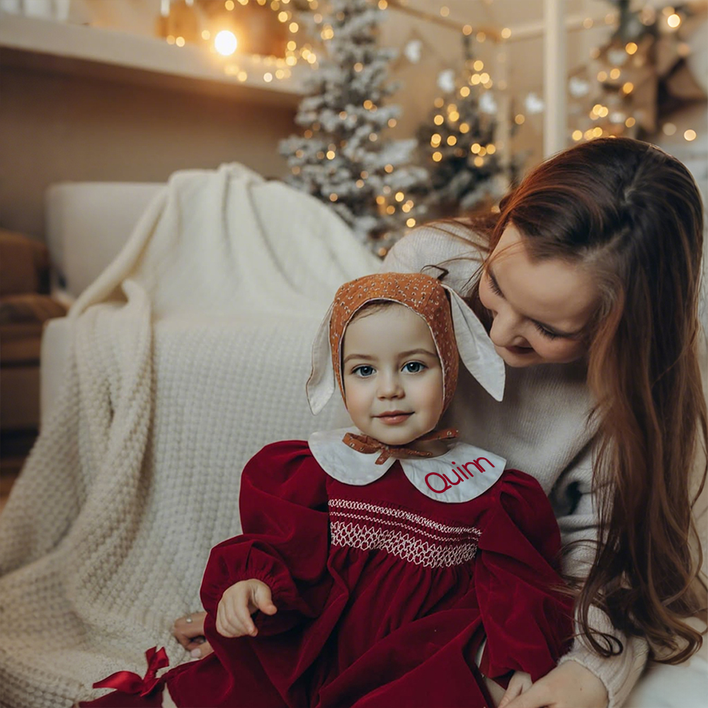 Personalized Baby Girl Plaid Long Sleeve Dress | CWBaby310