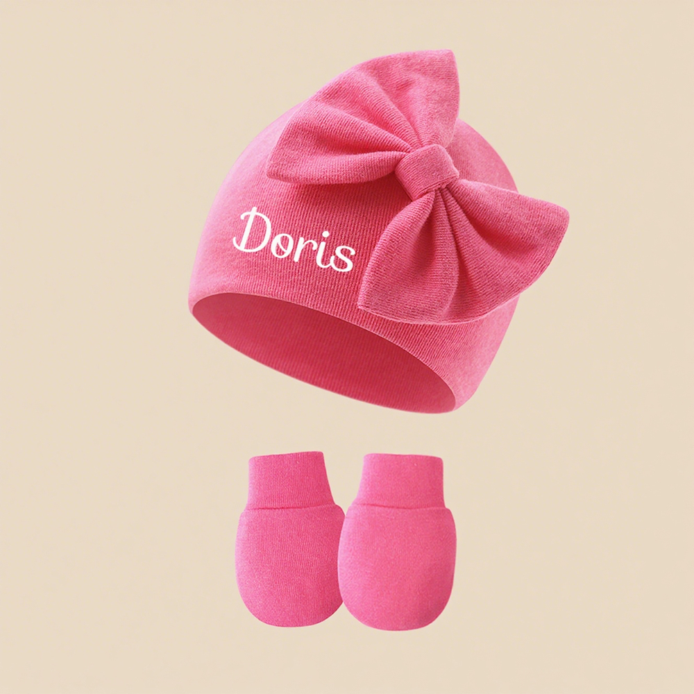 Personalized Newborn Coming Home Bow Beanie And Gloves Set | HSKid62