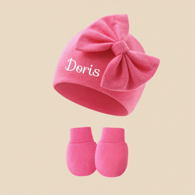 Personalized Newborn Coming Home Bow Beanie And Gloves Set | HSKid62