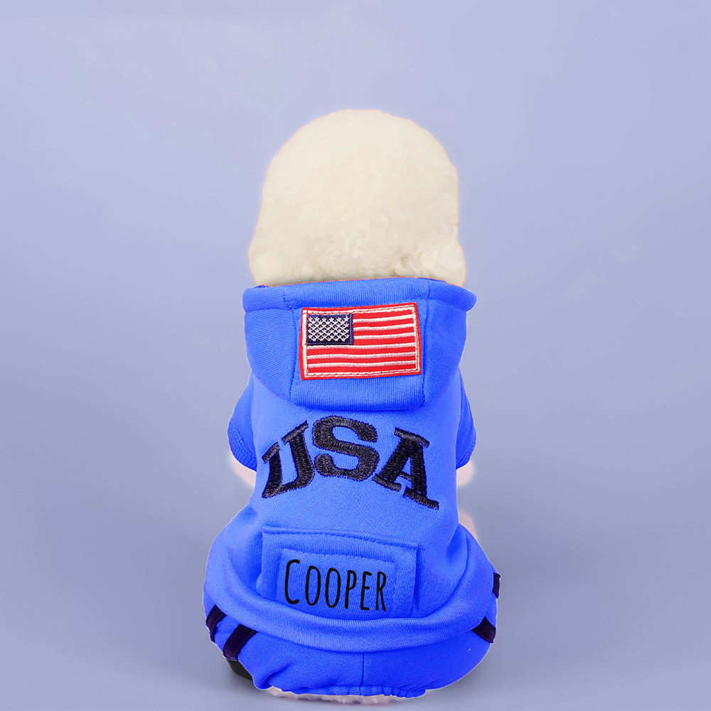 Personalized Leather Patch Pet Warm Puffer Hoodie with Pants | BKPet230