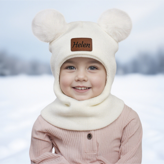 Personalized Kid Winter Warm Knitted PomPom Hat Scarf | HSKid64