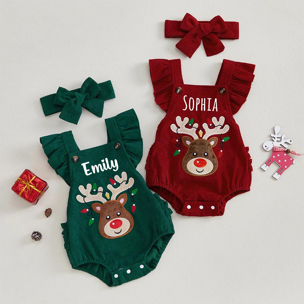 Personalized Baby Girl Reindeer Christmas Romper | MCGift181