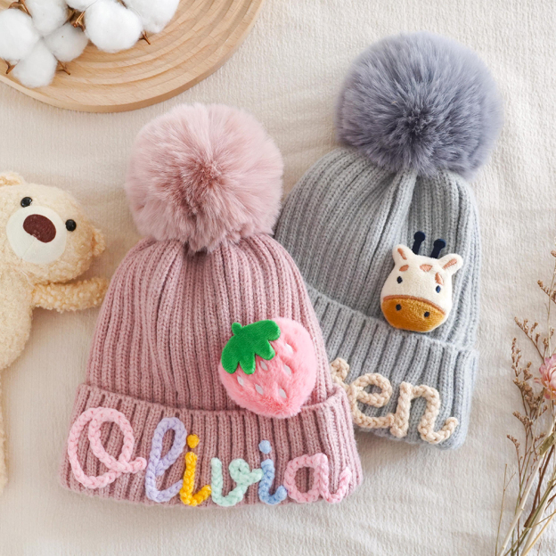 Personalized Hand Embroidery Pom Pom Hat For Kid & Adult | HSKid67