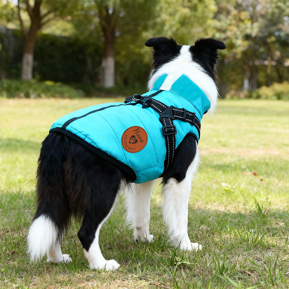 Personalized Round Leather Patch Pets Puffer Jacket | BKPet245